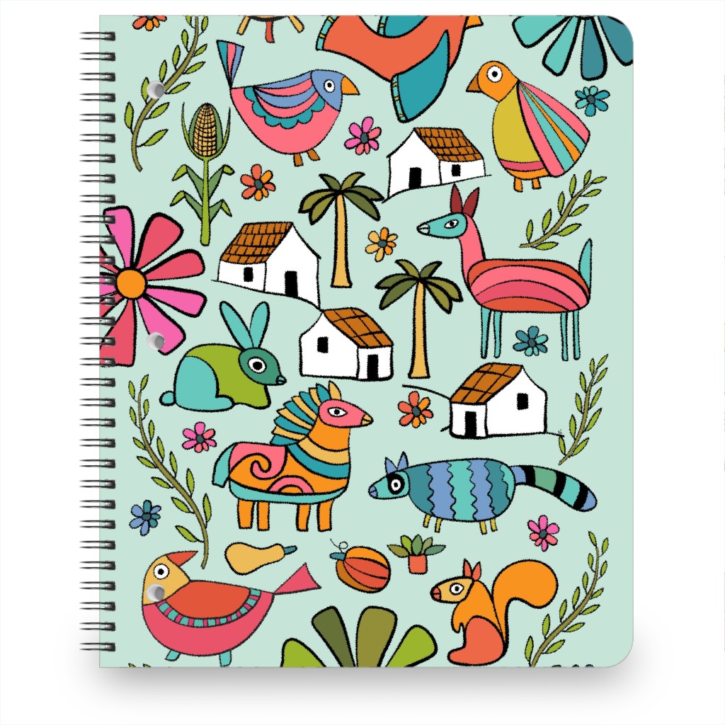 El Salvador Folk Art - Aqua Notebook, 8.5x11, Multicolor