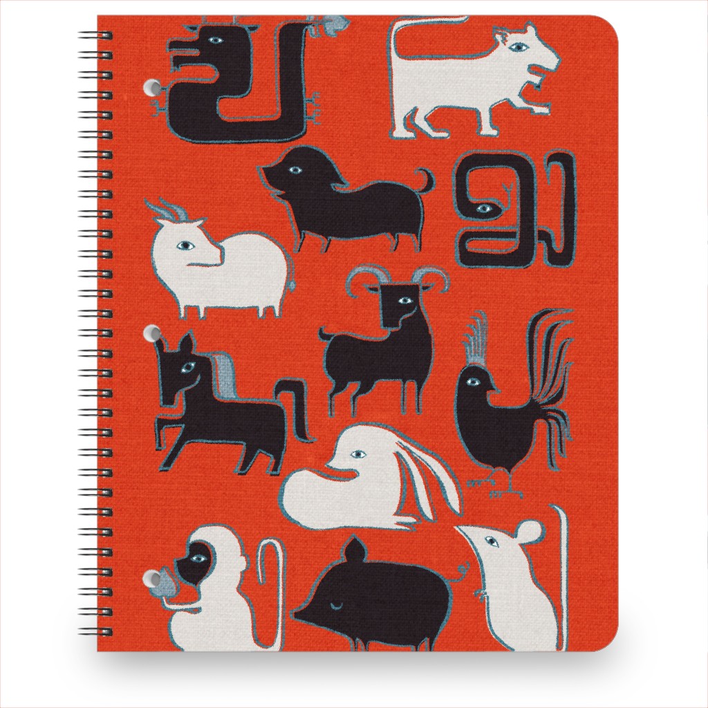 Chinese Zodiac Animals on Red Notebook, 8.5x11, Red, Red