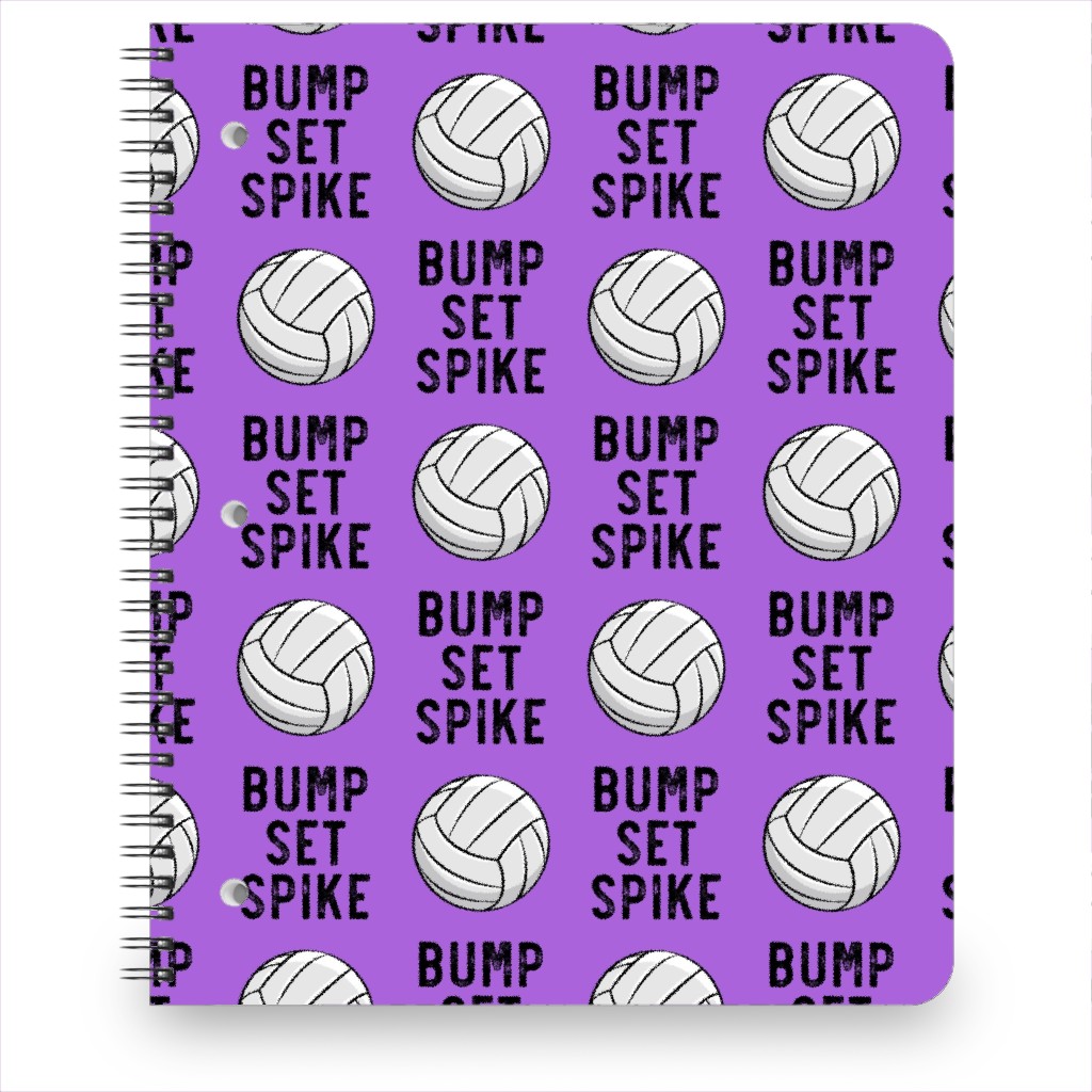 Bump Set Spike Volleyball Notebook, 8.5x11, Purple, Lupin