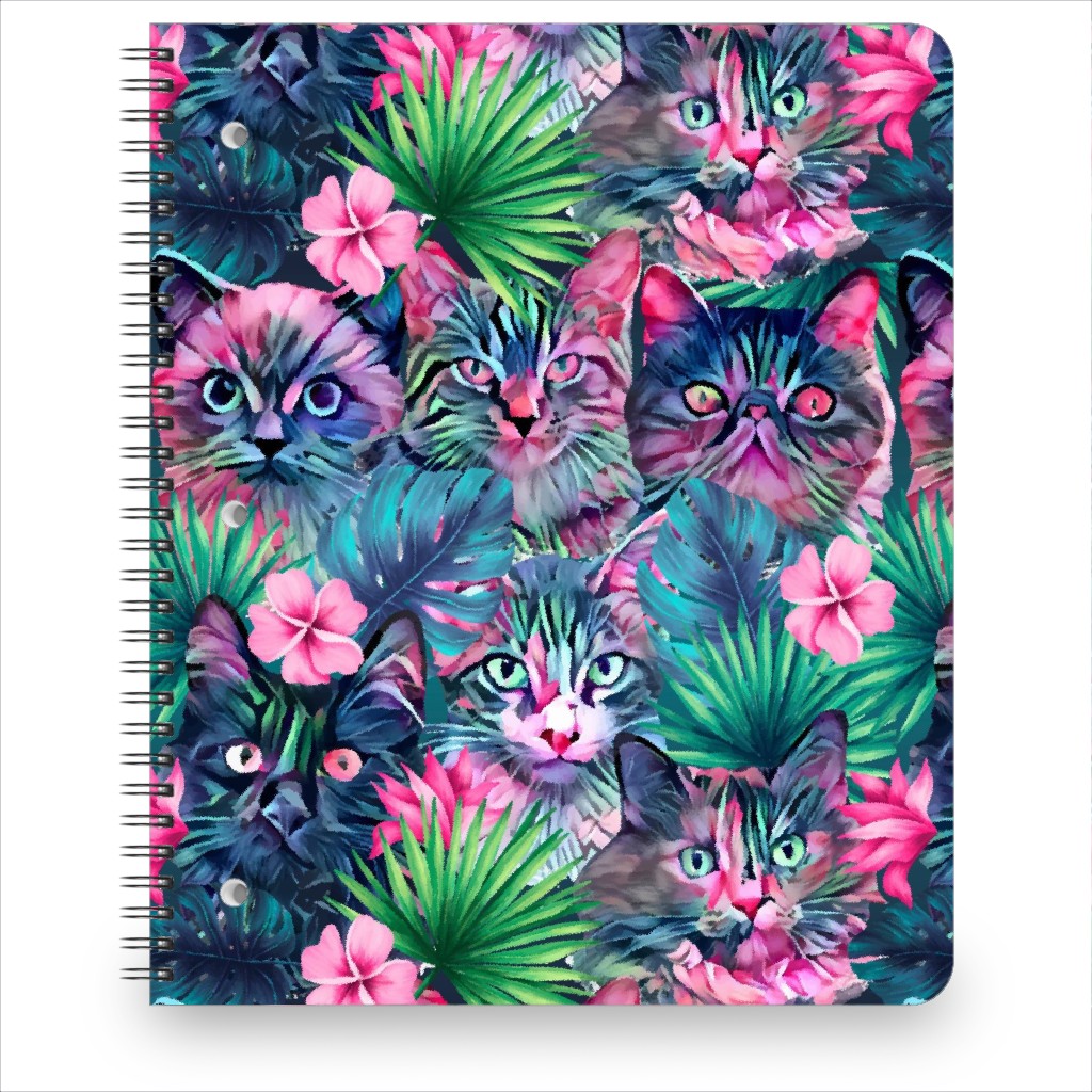 Summer Floral Cats - Multi Notebook, 8.5x11, Multicolor