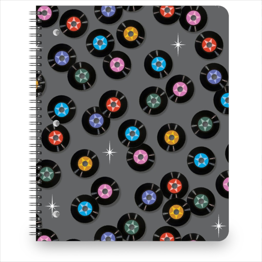 Pop Star Vintage Vinyl Records Notebook, 8.5x11, Gray, Slate