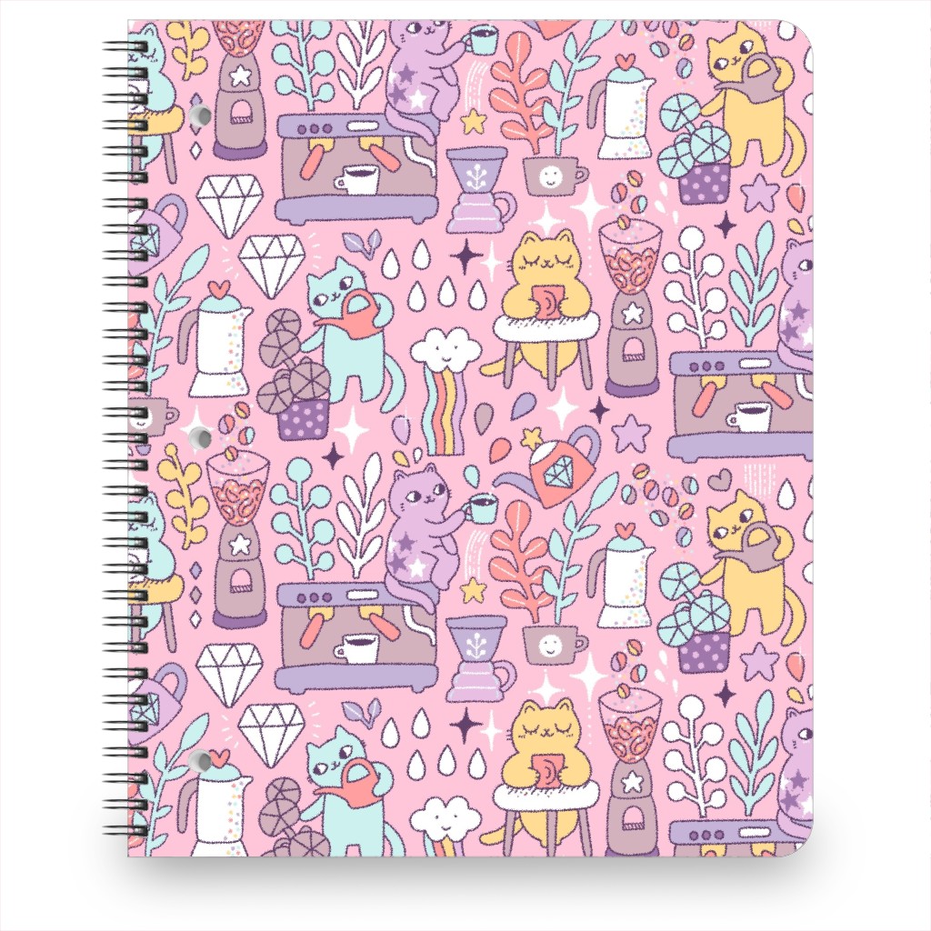 Cute Cats - Multicolor Pastel Notebook, 8.5x11, Pink, Bright Pink