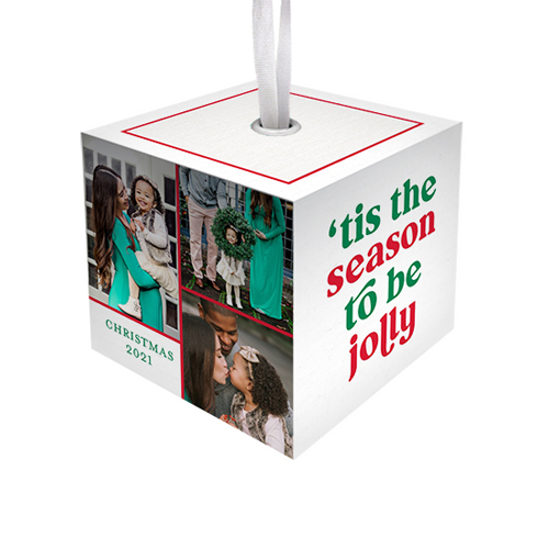 Deck The Halls Cube Ornament, Red, Cubed