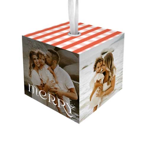 Modern Bold Merry Cube Ornament, Red, Cubed