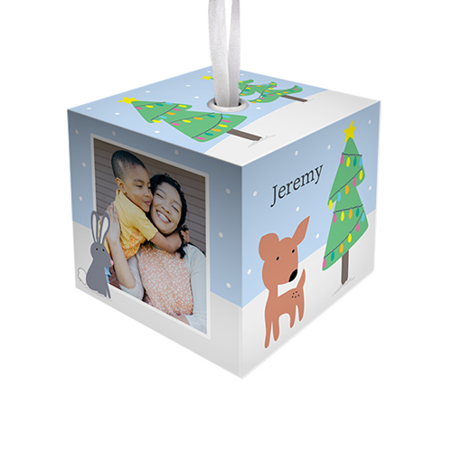 Whimsical Woodland Cube Ornament, Blue, Cubed Ornament
