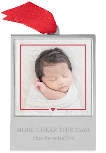 Dainty Heart Border Engraved Ornament, Red