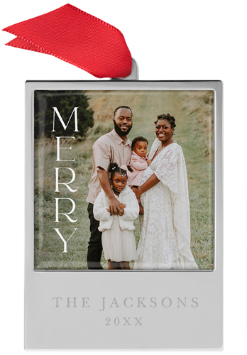 Stacked Merry Script Engraved Ornament, White