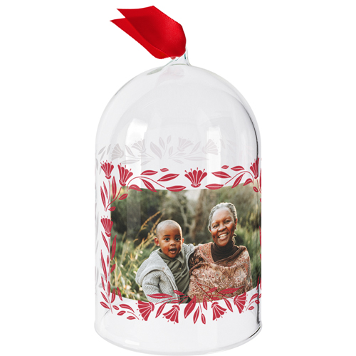 Flora Borders Glass Cloche Ornament, White, Cloche, white