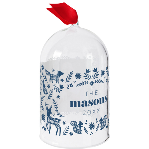 Nordic Pattern Glass Cloche Ornament, White, Cloche, white