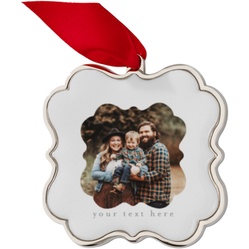 Bracket Border Keepsake Ornament, None, Engraved back, White, Scalloped, white