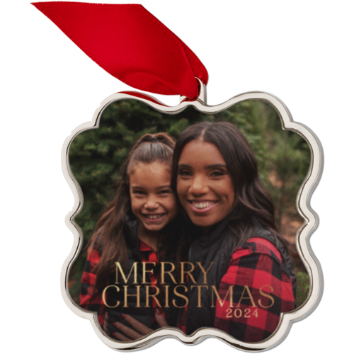 Classic Merry Serif Keepsake Ornament, None, None, White, Scalloped