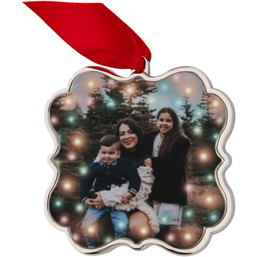 Colorful Twinkle Keepsake Ornament, None, Engraved back, White, Scalloped