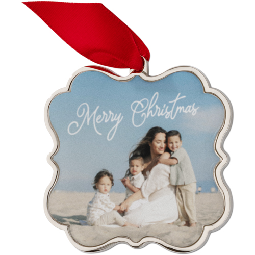Modern Merry Keepsake Ornament, None, Engraved back, White, Scalloped, white