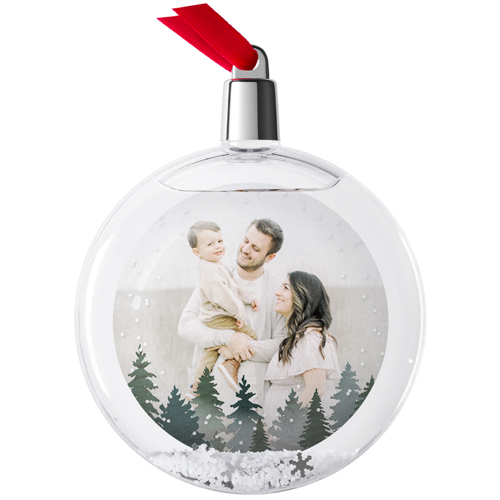 Evergreen Trees Snow Globe Ornament, White, Circle