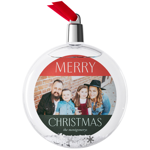 Merry Color Block Snow Globe Ornament, Red, Circle