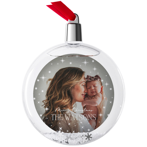 Sparkle Border Snow Globe Ornament, White, Circle