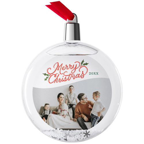 Mistletoe Christmas Snow Globe Ornament, White, Circle