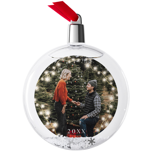 Starlit Border Snow Globe Ornament, White, Circle, white