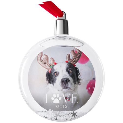 Love Paw Snow Globe Ornament, White, Circle