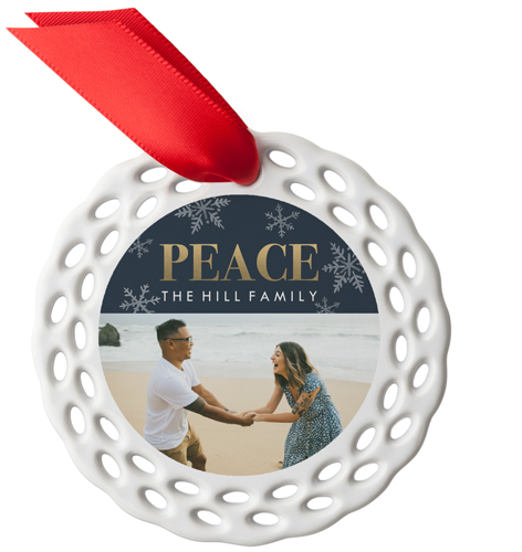 Peace Snowflakes Ceramic Ornament, Black, Circle