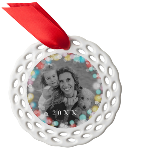 Colorful Bokeh Ceramic Ornament, White, Circle, white