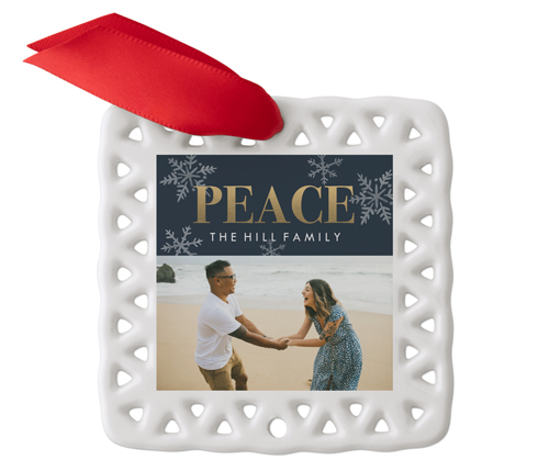 Peace Snowflakes Ceramic Ornament, Black, Square