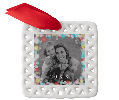 Colorful Bokeh Ceramic Ornament, White, Square, white