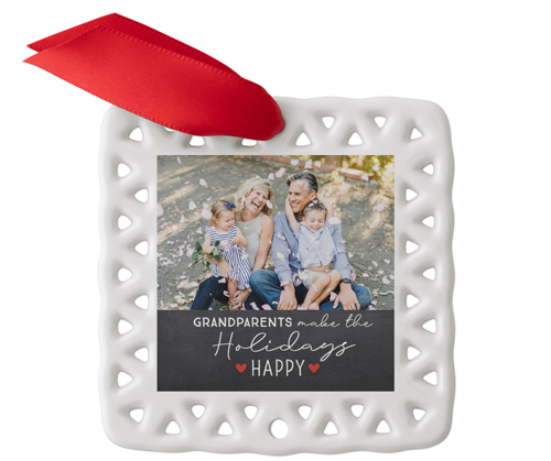 Happy Heart Holiday Ceramic Ornament, Gray, Square Ornament