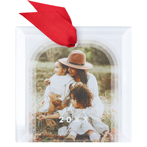 Beveled Arch Glass Ornament, White, Square, white