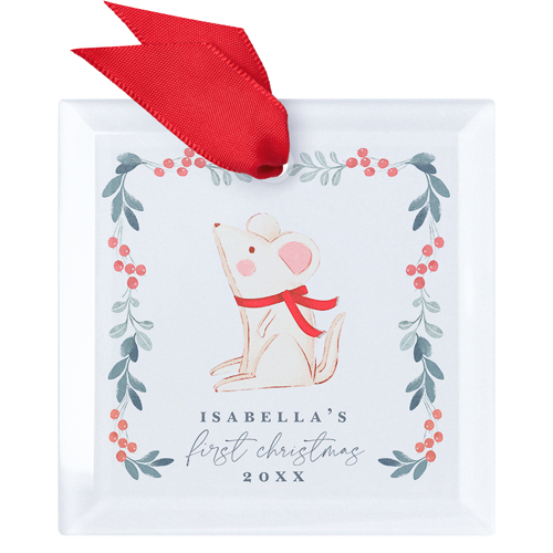 Personalized Baby's First Xmas Glass Ornament, Gray, Square, gunmetal