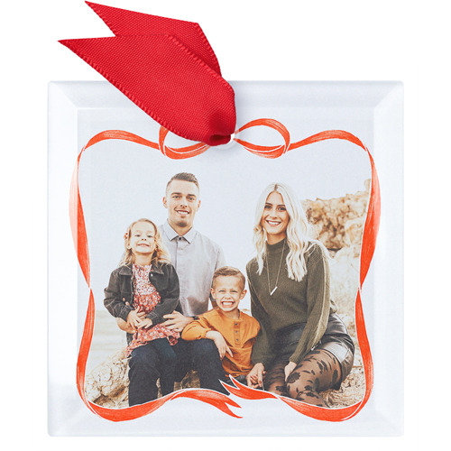 Ribbon Frame Glass Ornament, White, Square