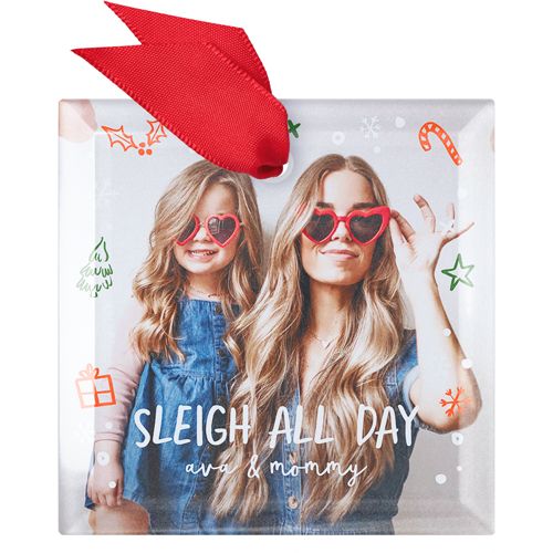 Sleigh All Day Glass Ornament, White, Square, white