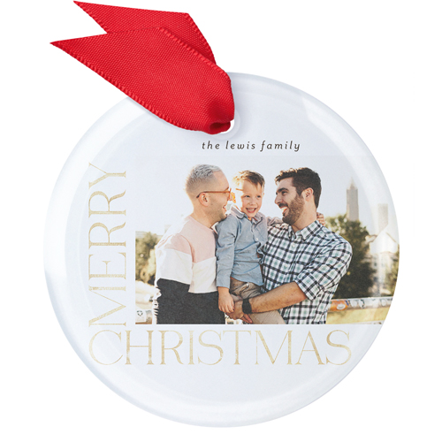 Modern Serif Merry Glass Ornament, White, Circle