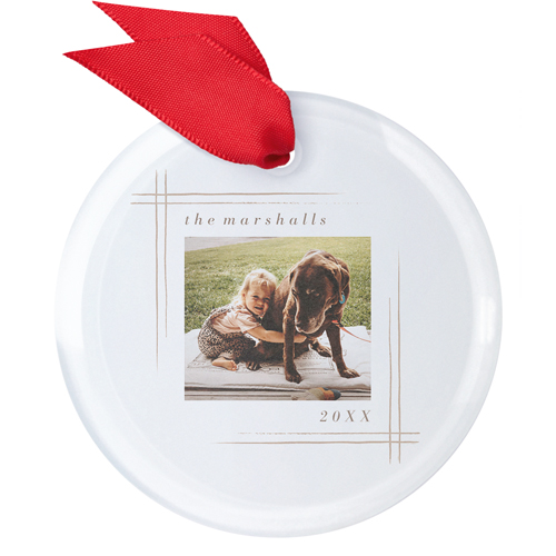 Corner Brush Frame Glass Ornament, White, Circle, white