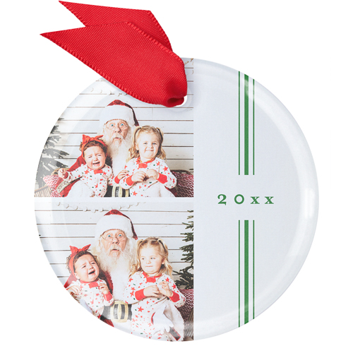 Ribbon Stripe Glass Ornament, Green, Circle