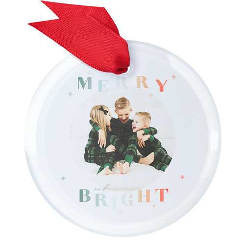 Ombre Bright Merry Glass Ornament, White, Circle