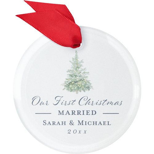 First Married Christmas Glass Ornament, Green, Circle