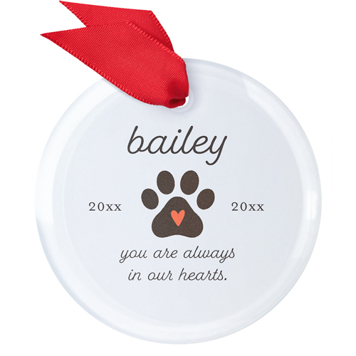 Pet Memorial Paw Glass Ornament, Gray, Circle