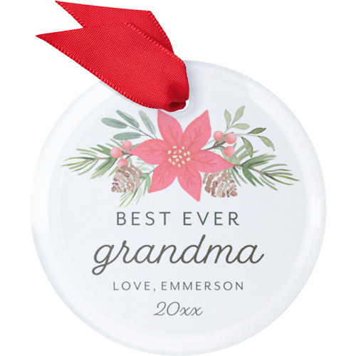 Poinsettia Name Glass Ornament, Red, Circle