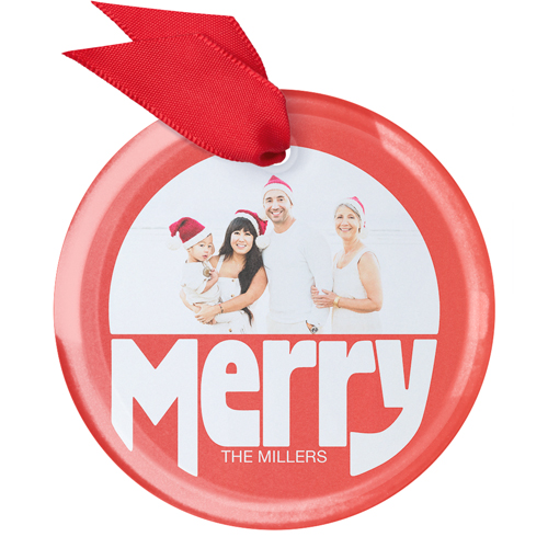 Bright Bold Merry Glass Ornament, Red, Circle