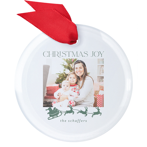 Classic Christmas Joy Glass Ornament, White, Circle