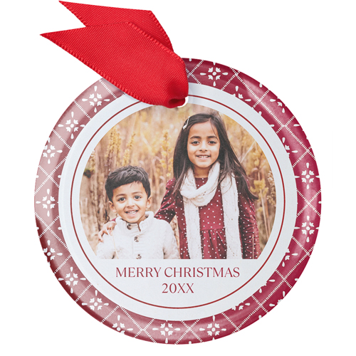 Quilted Heirloom Glass Ornament, Red, Circle, cabernet