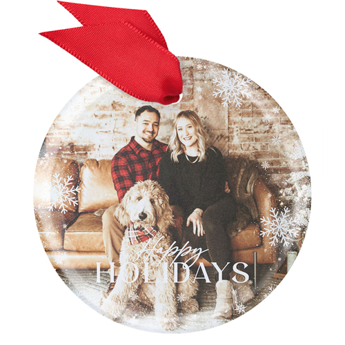 Snowy Holidays Glass Ornament, White, Circle, white