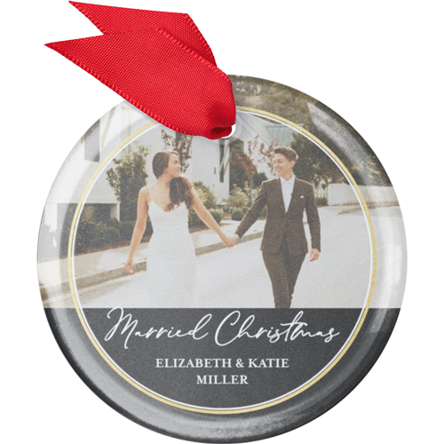 Married Christmas Glass Ornament, Black, Circle Ornament