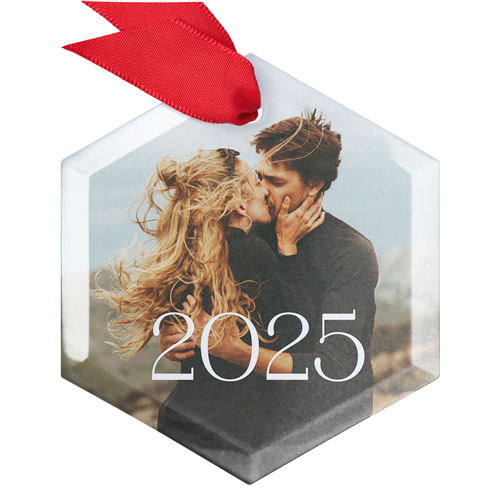 Classic Year Glass Ornament, White, Hexagon, white