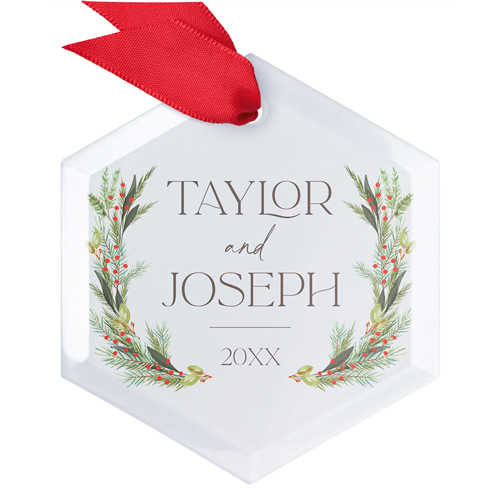 Engaged Christmas Glass Ornament, Gray, Hexagon, smoke