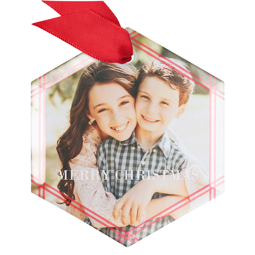 Bright Double Border Glass Ornament, Red, Hexagon