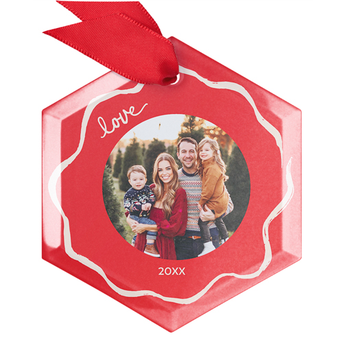 Painted Love Border Glass Ornament, Red, Hexagon, fire engine