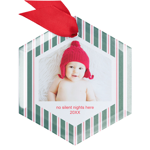 Striped Frame Glass Ornament, Blue, Hexagon, lake