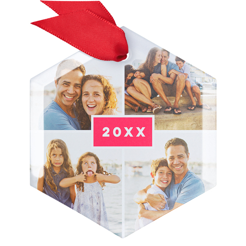A Wonderful Year Glass Ornament, Red, Hexagon